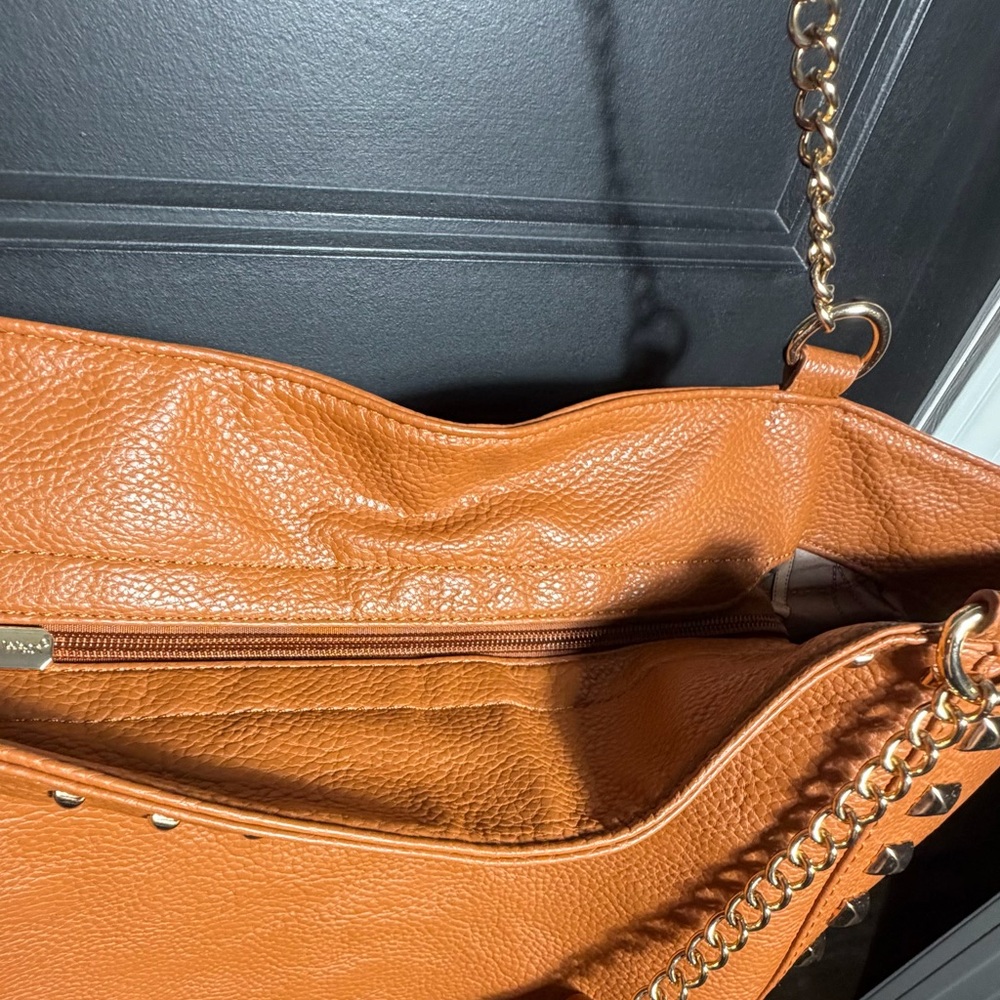 Montana West Large Tan Tote With Gold Tone Chain Straps and Studded Accents - Picture 10 of 15